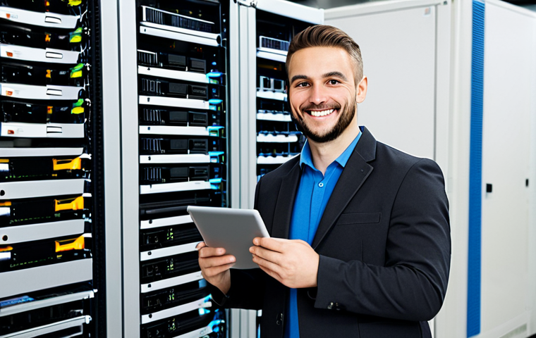 네트워크 자격증 취득 후 커리어 성공 사례 - Confident Network Engineer**

A fully clothed, smiling network engineer in a professional work envir...