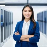 네트워크관리사 자격증을 활용한 이직 준비 전략 - A determined young East Asian woman (20s) with a bright, optimistic expression, dressed in a smart c...