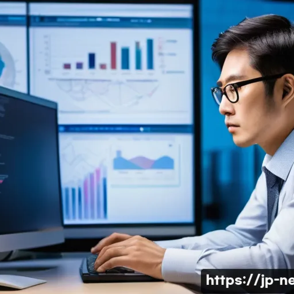 네트워크 자격증 취득 후 프로젝트 관리 경험 - A professional Japanese network engineer in a modern office setting, wearing business casual attire ...