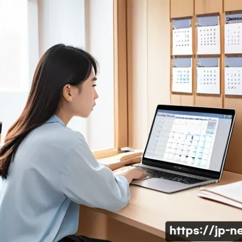 네트워크관리사 실기 시험 준비를 위한 단기 집중 학습법 - A modern Japanese study room scene with a young Japanese adult in casual attire studying at a tidy d...