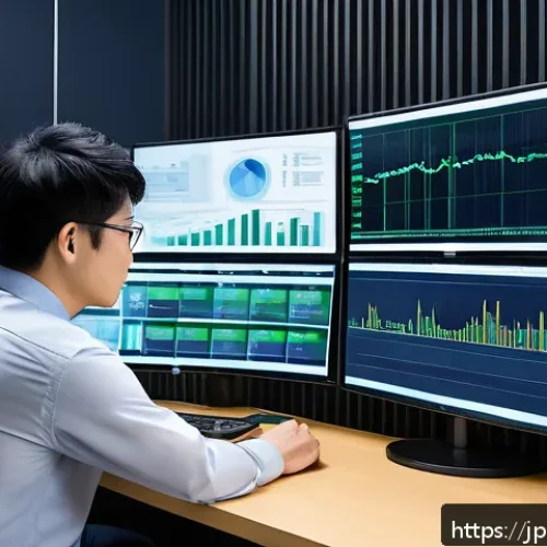 네트워크관리사 취득 후 대기업 네트워크 팀 합류기 - A professional Japanese network engineer in a modern large corporate office setting, wearing busines...