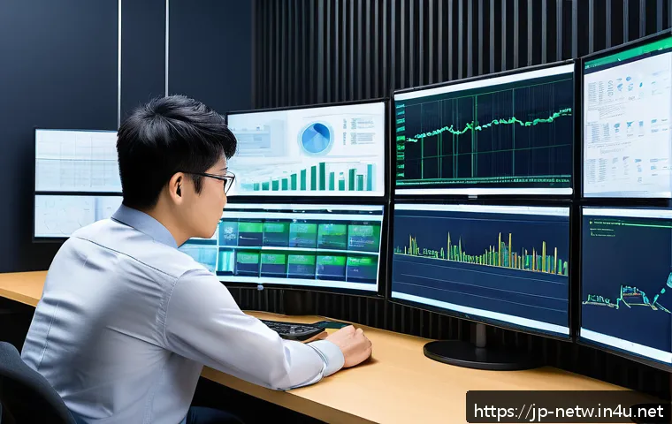 네트워크관리사 취득 후 대기업 네트워크 팀 합류기 - A professional Japanese network engineer in a modern large corporate office setting, wearing busines...