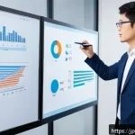 네트워크관리사 취득 후 대기업 취업 성공 사례 - A modern Japanese office scene showing a young Japanese network engineer in business casual attire, ...